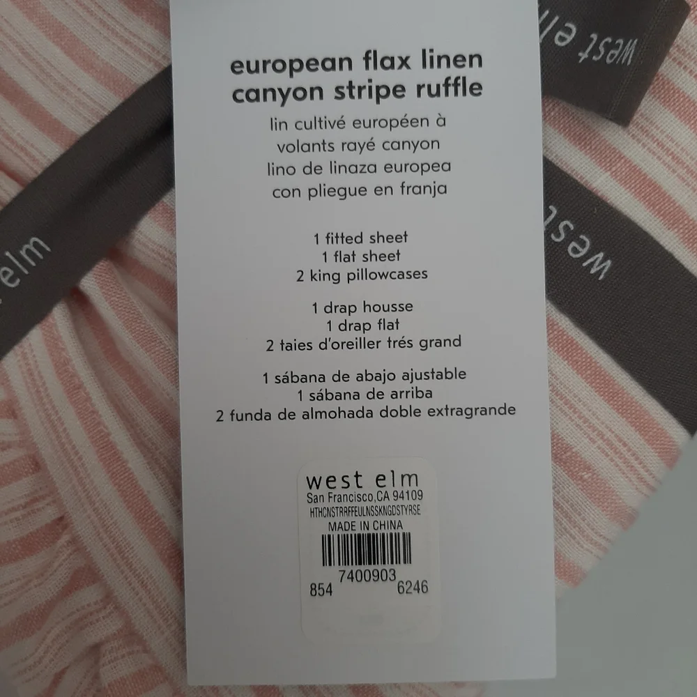 West Elm Heather Taylor Home Canyon Stripe Ruffle European Flax Linen Sheet Set